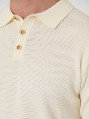Saltwell Cream Textured Knit Short Sleeve Polo Shirt - Image 5 of 5