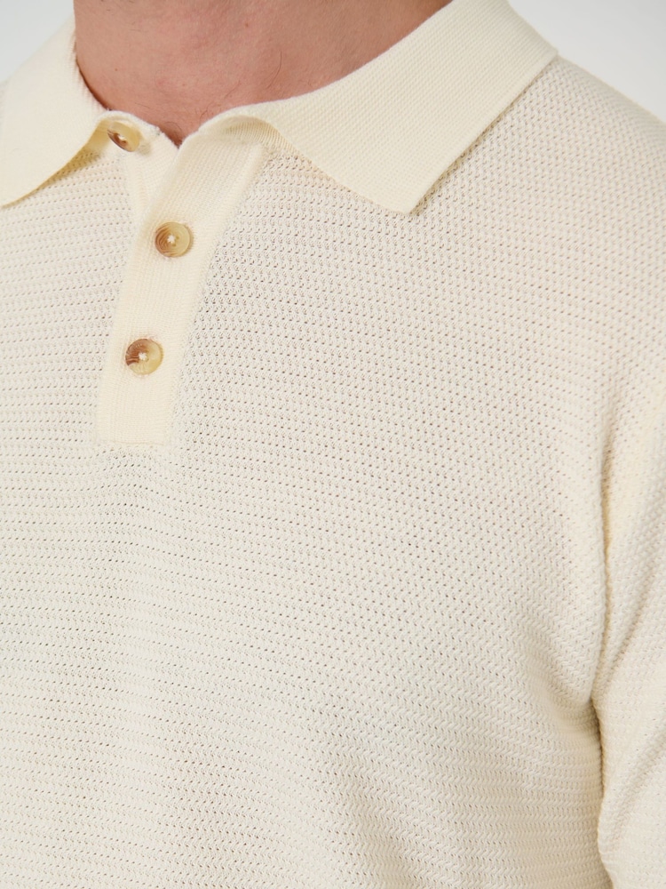 Saltwell Cream Textured Knit Short Sleeve Polo Shirt - Image 5 of 5 Saltwell Cream Textured Knit Short Sleeve Polo Shirt - Image 5 of 5