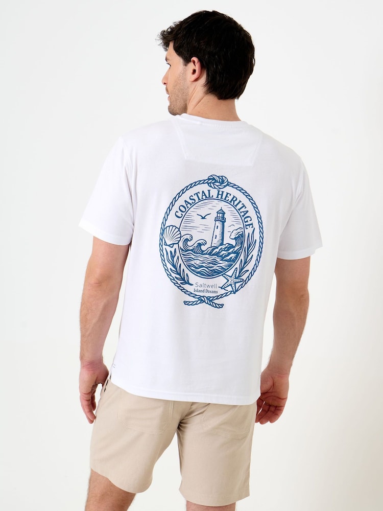 Saltwell White Coastal Heritage Print Cotton T-Shirt - Image 1 of 6 Saltwell White Coastal Heritage Print Cotton T-Shirt - Image 1 of 6
