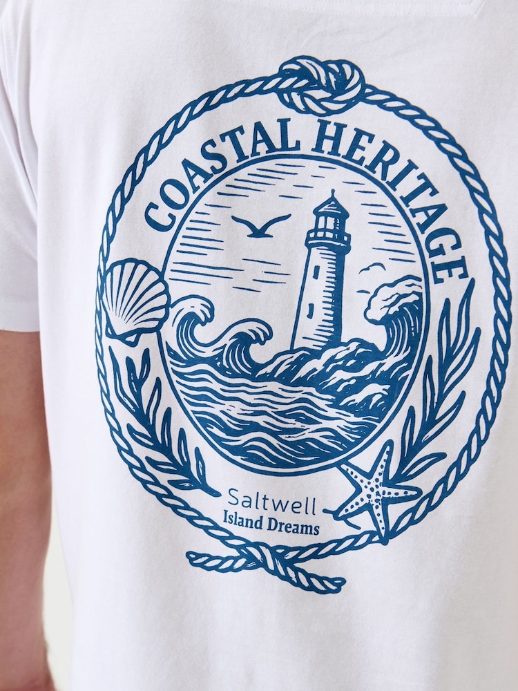 Saltwell White Coastal Heritage Print Cotton T-Shirt - Image 6 of 6 Saltwell White Coastal Heritage Print Cotton T-Shirt - Image 6 of 6