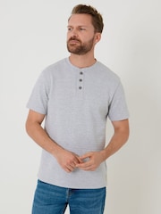 Saltwell Grey Textured Stripe Grandad Collar T-Shirt - Image 1 of 6