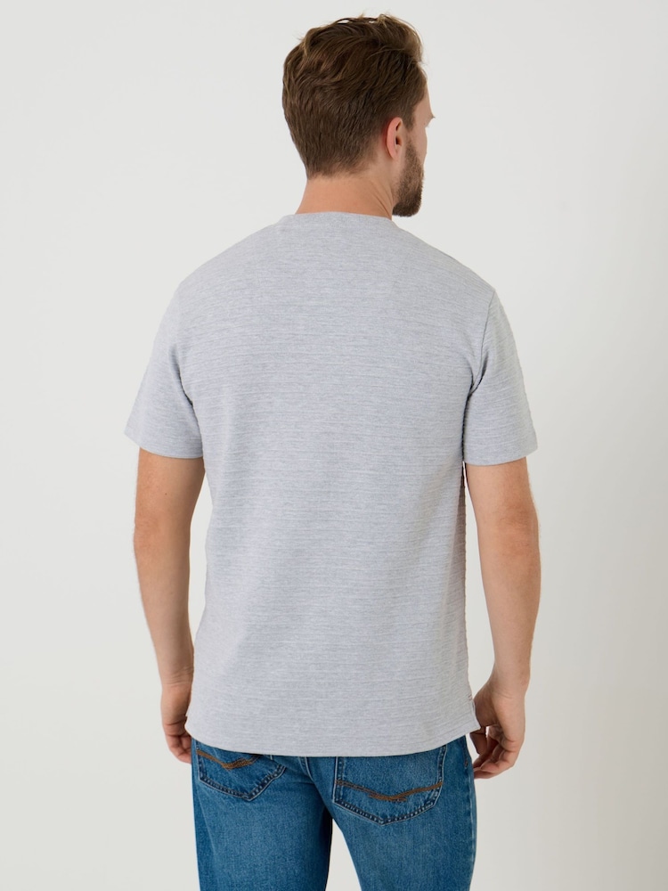 Saltwell Grey Textured Stripe Grandad Collar T-Shirt - Image 2 of 6