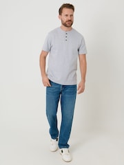Saltwell Grey Textured Stripe Grandad Collar T-Shirt - Image 3 of 6
