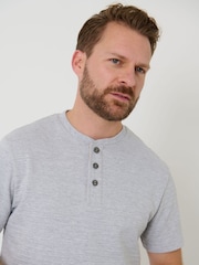 Saltwell Grey Textured Stripe Grandad Collar T-Shirt - Image 4 of 6