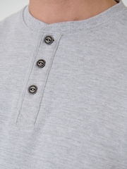 Saltwell Grey Textured Stripe Grandad Collar T-Shirt - Image 5 of 6
