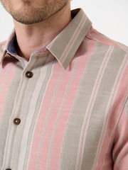 Saltwell Orange Textured Stripe Cotton Short Sleeve Shirt - Image 4 of 5
