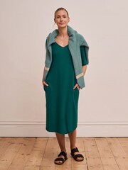 Celtic & Co.Linen / Cotton V-Neck Green Midi Dress - Image 1 of 9