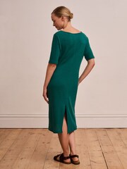 Celtic & Co.Linen / Cotton V-Neck Green Midi Dress - Image 2 of 9