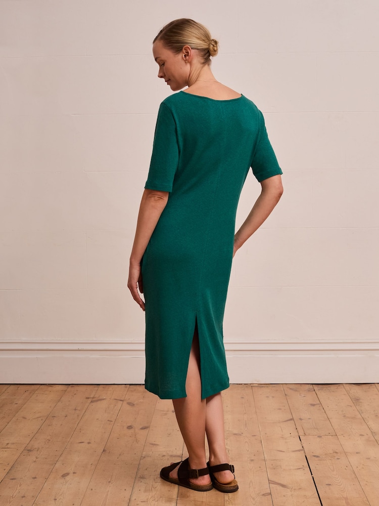 Celtic & Co.Linen / Cotton V-Neck Green Midi Dress - Image 2 of 9