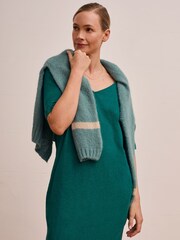 Celtic & Co.Linen / Cotton V-Neck Green Midi Dress - Image 4 of 9