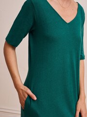 Celtic & Co.Linen / Cotton V-Neck Green Midi Dress - Image 5 of 9