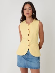 Threadbare Yellow Linen Blend Longline Waistcoat - Image 1 of 4