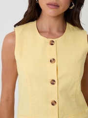 Threadbare Yellow Linen Blend Longline Waistcoat - Image 5 of 5