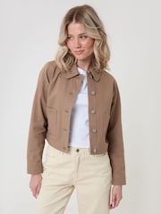 Threadbare Brown Denim Jacket with Patch Pockets - Image 1 of 5