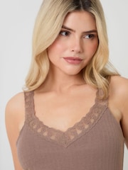 Threadbare Brown Pointelle V-Neck Cami Pyjama Set - Image 2 of 5