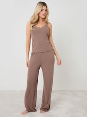 Threadbare Brown Pointelle V-Neck Cami Pyjama Set - Image 3 of 5