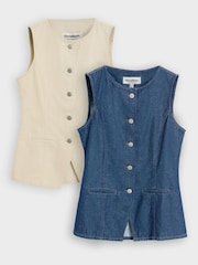Threadbare Denim Tie Back Waistcoats 2 Pack - 画像 1 / 7