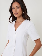 Threadbare White Denim Button Up Mini Dress - Image 5 of 5
