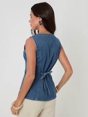 Threadbare Mid Wash Denim Longline Waistcoat - Image 2 of 4