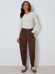 Threadbare Brown Corduroy Barrel Leg Trousers - Image 1 of 4