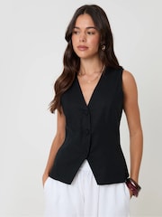 Threadbare Black Linen Blend V-Neck Waistcoat - Image 1 of 4