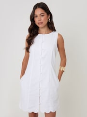 Threadbare White Linen Blend Pinafore Dress - Image 1 of 4