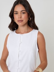 Threadbare White Linen Blend Pinafore Dress - Image 4 of 4