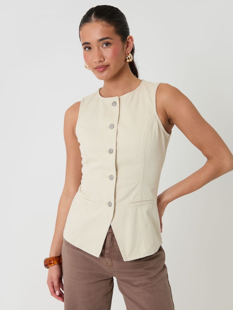 Threadbare Cream Denim Longline Waistcoat - Image 1 of 5