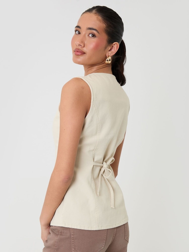 Threadbare Cream Denim Longline Waistcoat - Image 2 of 5