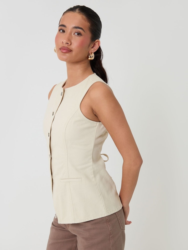 Threadbare Cream Denim Longline Waistcoat - Image 5 of 5