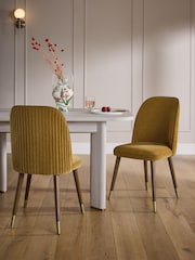 Set of 2 Relaxed Chenille Dark Ochre Yellow/Wood Leg Valencia Upholstered Dining Chairs - Image 1 of 8