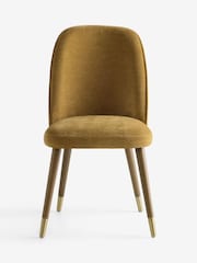 Set of 2 Relaxed Chenille Dark Ochre Yellow/Wood Leg Valencia Upholstered Dining Chairs - Image 2 of 8