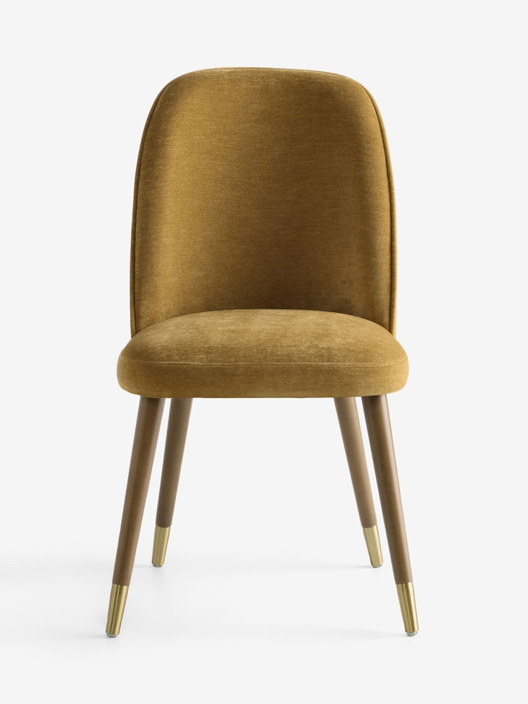 Set of 2 Relaxed Chenille Dark Ochre Yellow/Wood Leg Valencia Upholstered Dining Chairs - Image 2 of 8 Set of 2 Relaxed Chenille Dark Ochre Yellow/Wood Leg Valencia Upholstered Dining Chairs - Image 2 of 8