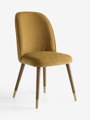Set of 2 Relaxed Chenille Dark Ochre Yellow/Wood Leg Valencia Upholstered Dining Chairs - Image 4 of 8