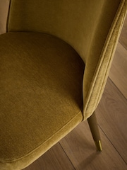 Set of 2 Relaxed Chenille Dark Ochre Yellow/Wood Leg Valencia Upholstered Dining Chairs - Image 7 of 8
