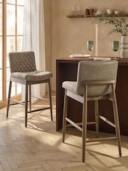 Monza Faux Leather Mink Brown Mid Wood Leg Atlas Effect Fixed Height Bar Stool - Image 1 of 10