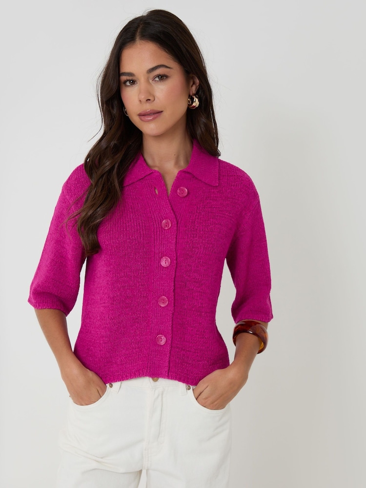 ורוד - Threadbare Knitted Yarn Button Up Polo Shirt - תמונה 1 מתוך 4