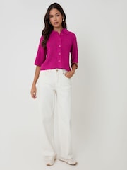 ורוד - Threadbare Knitted Yarn Button Up Polo Shirt - תמונה 3 מתוך 4