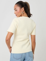 Threadbare Yellow V-Neck Compact Knitted Top - Image 2 of 5