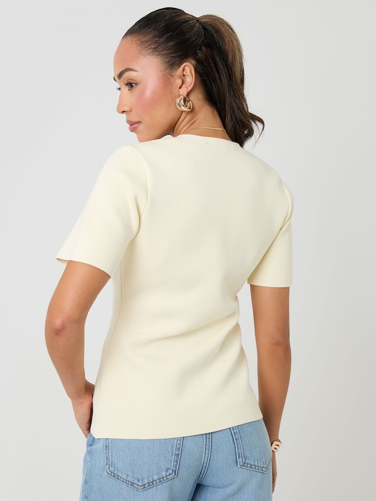 Threadbare Yellow V-Neck Compact Knitted Top - Image 2 of 5