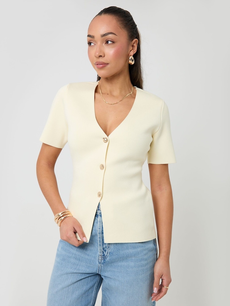 Threadbare Yellow V-Neck Compact Knitted Top - Image 5 of 5