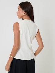 Threadbare White Linen Blend V-Neck Waistcoat - Image 2 of 4