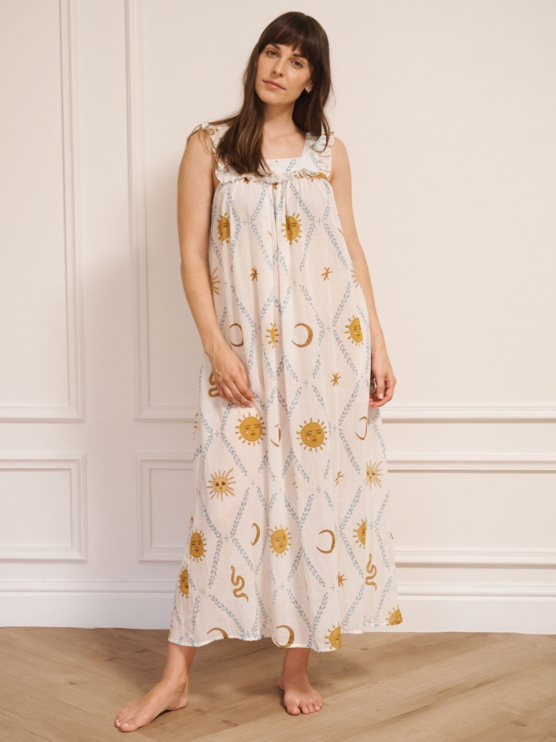 Buy Their Nibs White Gauze Square Neck Frill Night Dress Summer