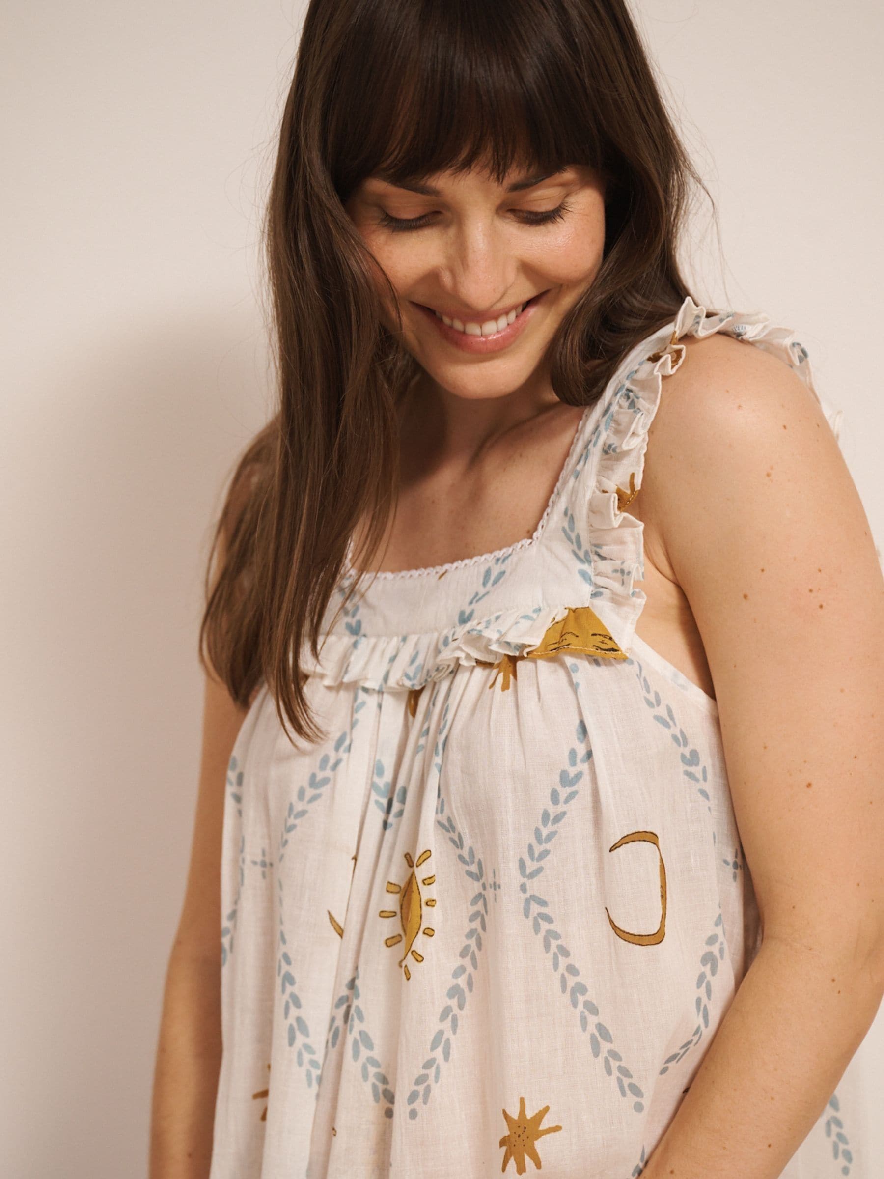 Buy Their Nibs White Gauze Square Neck Frill Night Dress Summer