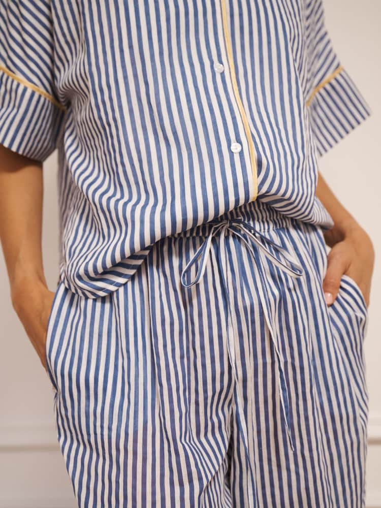 Their Nibs Blue Gauze Oversize Ticking Stripe Pyjamas - Image 4 of 4 Their Nibs Blue Gauze Oversize Ticking Stripe Pyjamas - Image 4 of 4