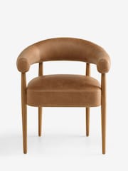 Set of 2 Easton Faux Leather Tan Brown Mid Wood Leg Arm Aire Dining Chairs - Image 5 of 9