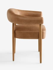 Set of 2 Easton Faux Leather Tan Brown Mid Wood Leg Arm Aire Dining Chairs - Image 7 of 9