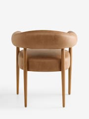 Set of 2 Easton Faux Leather Tan Brown Mid Wood Leg Arm Aire Dining Chairs - Image 8 of 9