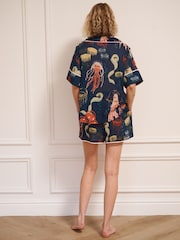 Their Nibs Blue Cotton Gauze Oversize Shortie Ocean Dreaming Pyjamas - Image 2 of 4