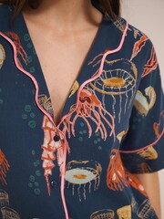 Their Nibs Blue Cotton Gauze Oversize Shortie Ocean Dreaming Pyjamas - Image 4 of 4